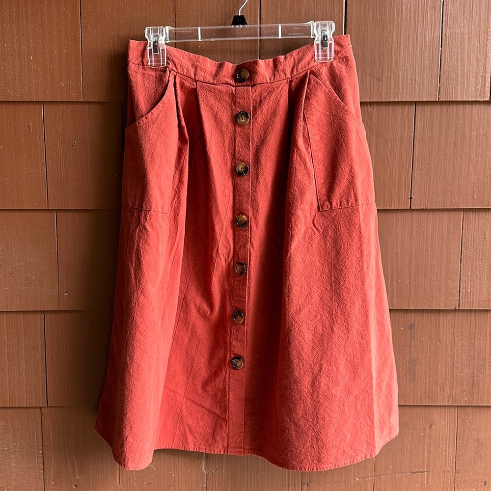 Naggoo Burnt Orange Midi Button Down Skirt- Size Large